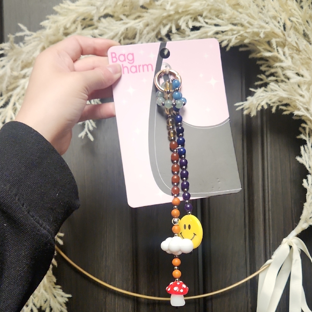 Kids Beaded Keychain with Smiley Cloud & Mushroom - Multicolor - Picture 1 of 1